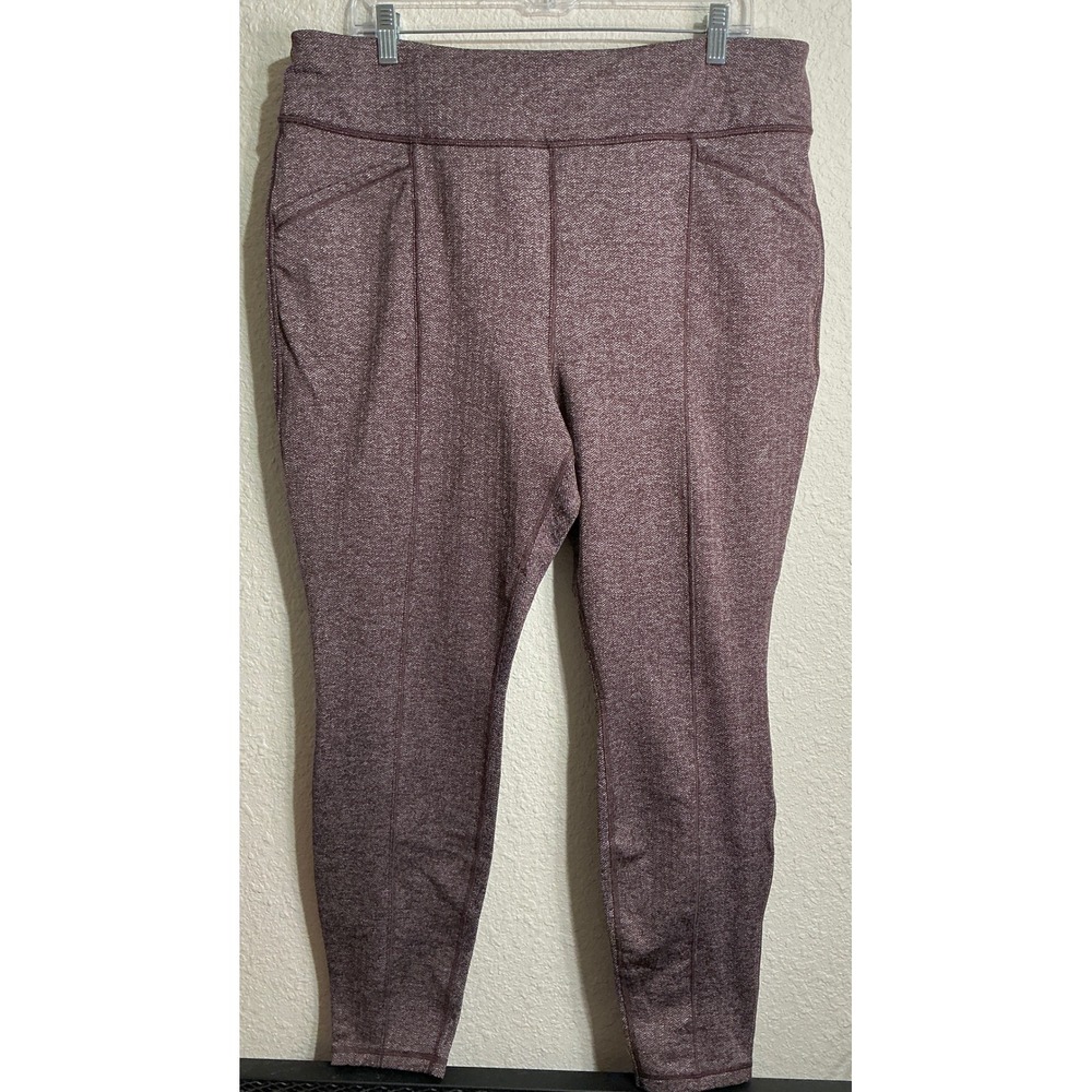 Duluth Trading Co. women's pull-on pants burgundy cream herringbone pattern XL